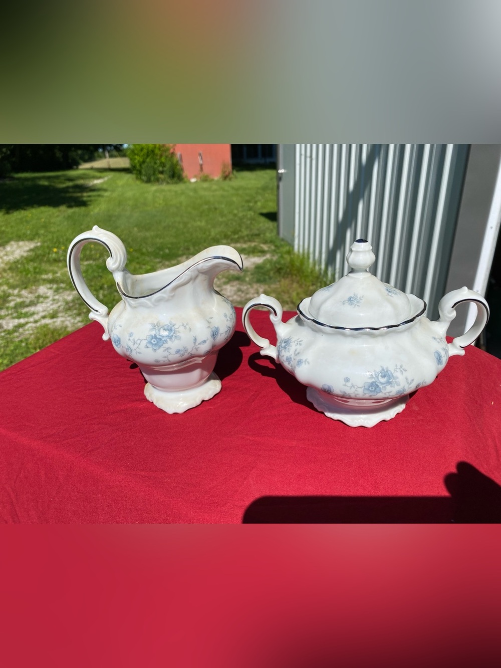 Vintage Johann Haviland Blue Garland Creamer & Sugar w/ Lid